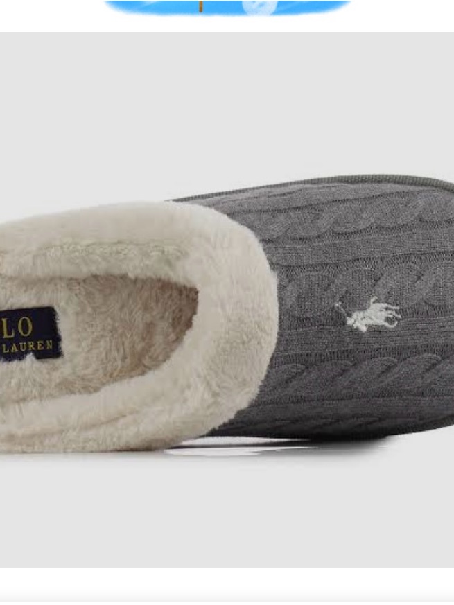 Polo Ralph Lauren Gray Cable-Knit Fleece-Lined Slippers Memory Foam Nwt